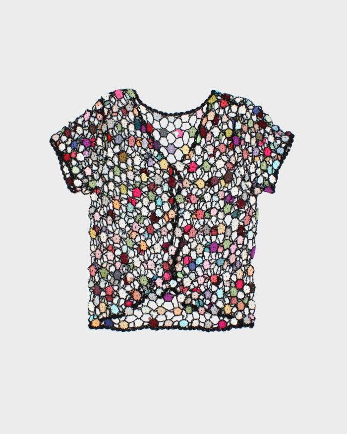 Vintage Y2k 2000s Crochet Multi-coloured Beaded Cardigan - M