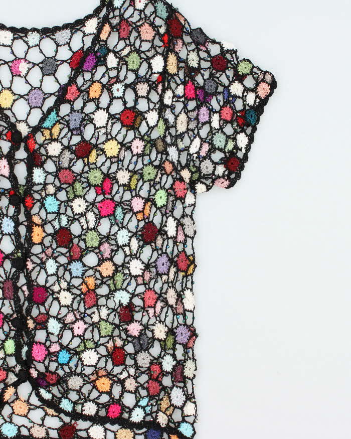 Vintage Y2k 2000s Crochet Multi-coloured Beaded Cardigan - M