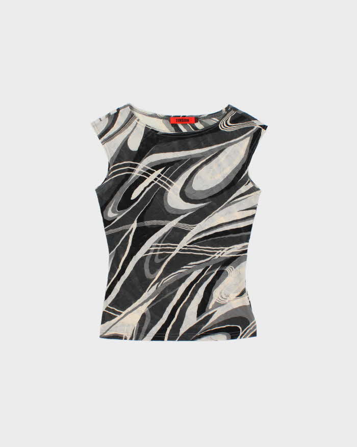 Vintage 1990s Tension Mesh Swirl Print Top - XS