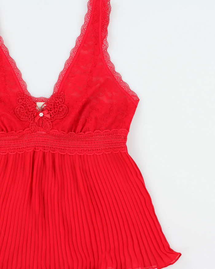 Vintage Y2k 2000s In Bloom Lace &amp; Plisse Mesh Top - M