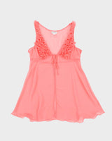Vintage Y2k 2000s La Senza Mesh Ruffle Tie Front Top - M