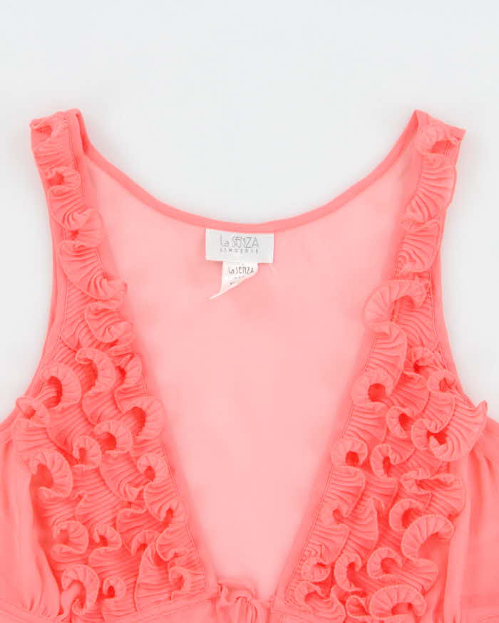 Vintage Y2k 2000s La Senza Mesh Ruffle Tie Front Top - M