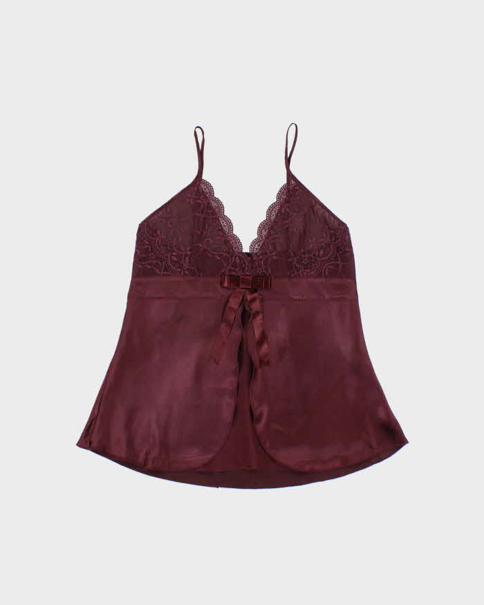 Vintage Y2k 2000s Bow Satin &amp; Lace Cami Top - M