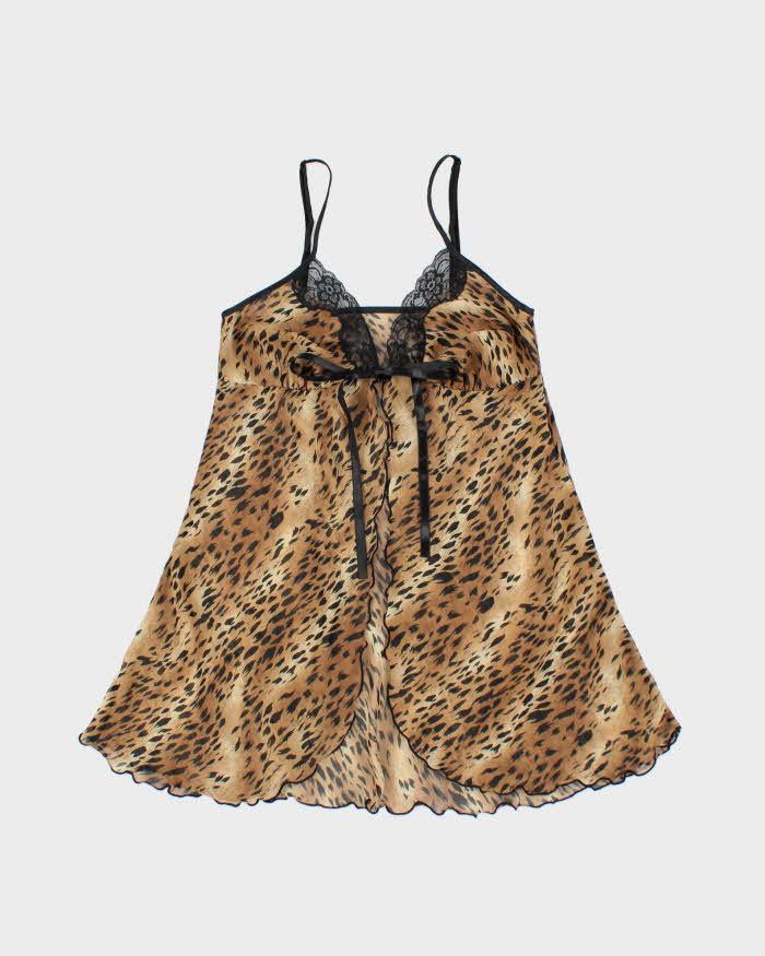 Vintage 1990s La Vie En Rose Animal Print Mesh Open Front Cami Top - S