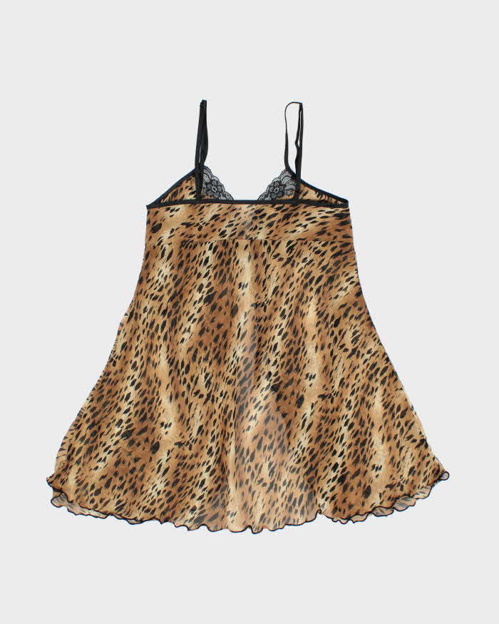 Vintage 1990s La Vie En Rose Animal Print Mesh Open Front Cami Top - S