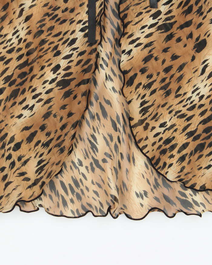 Vintage 1990s La Vie En Rose Animal Print Mesh Open Front Cami Top - S