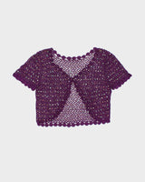 Vintage Y2k 2000s Crochet Sequin Short Sleeve Cardigan - M