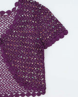 Vintage Y2k 2000s Crochet Sequin Short Sleeve Cardigan - M
