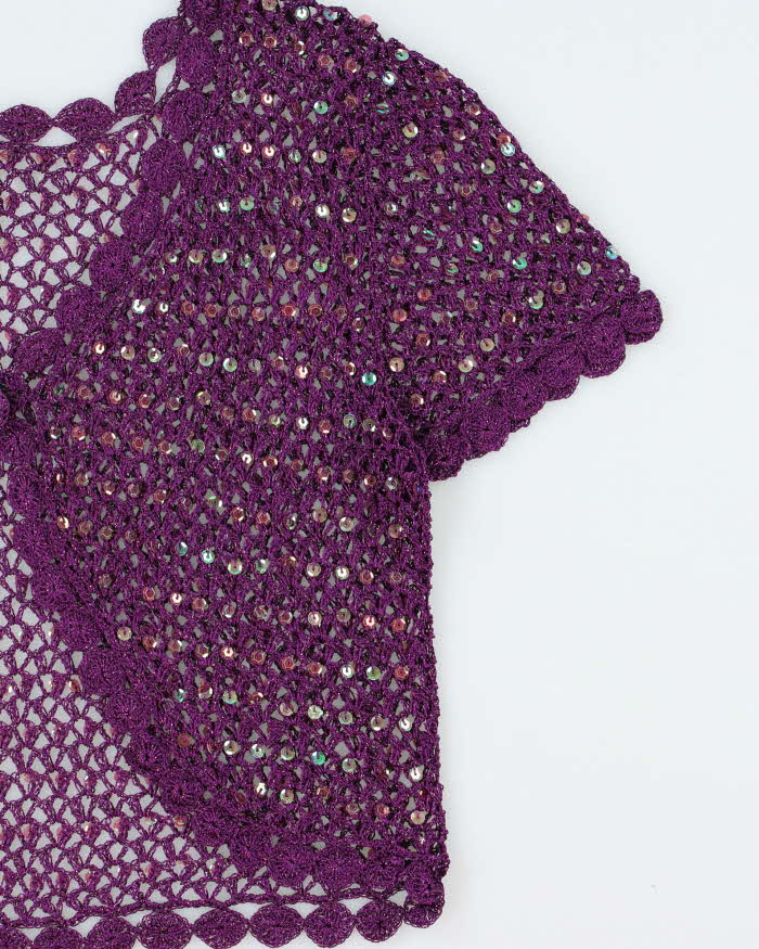 Vintage Y2k 2000s Crochet Sequin Short Sleeve Cardigan - M