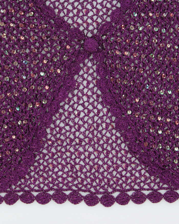 Vintage Y2k 2000s Crochet Sequin Short Sleeve Cardigan - M