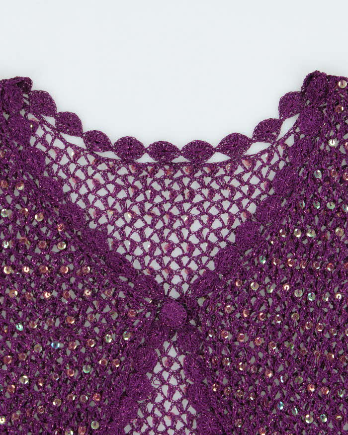 Vintage Y2k 2000s Crochet Sequin Short Sleeve Cardigan - M