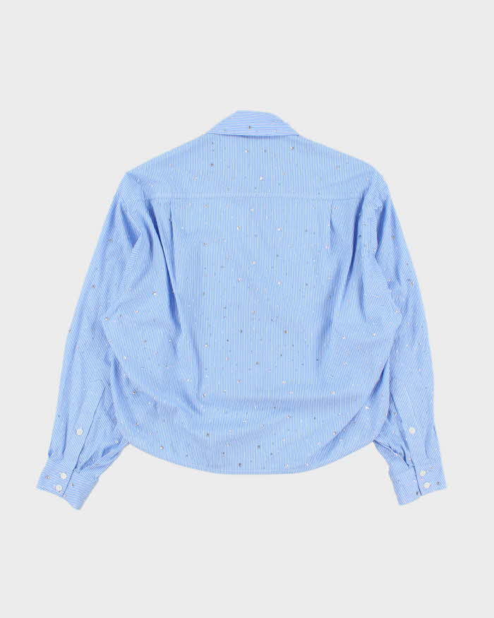 Sandro Pin Stripe Cropped Rhinestone Blouse - XS