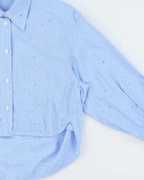 Sandro Pin Stripe Cropped Rhinestone Blouse - XS
