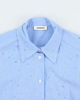 Sandro Pin Stripe Cropped Rhinestone Blouse - XS