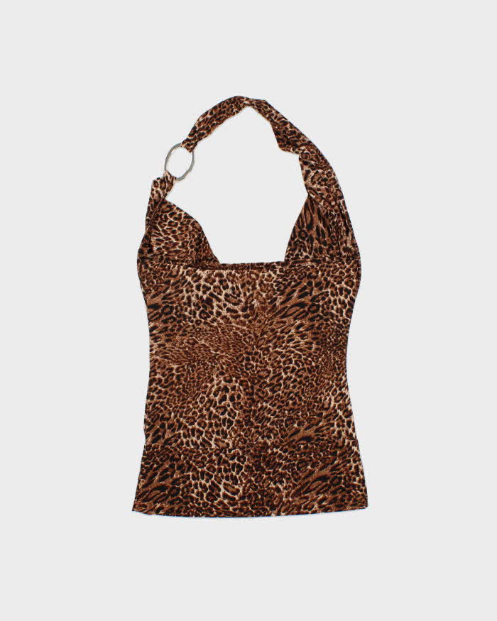Vintage Y2k 2000s Costa Blanca Leopard Print Cowl Halter Neck Top - S
