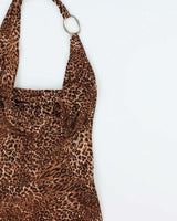 Vintage Y2k 2000s Costa Blanca Leopard Print Cowl Halter Neck Top - S