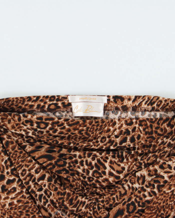 Vintage Y2k 2000s Costa Blanca Leopard Print Cowl Halter Neck Top - S