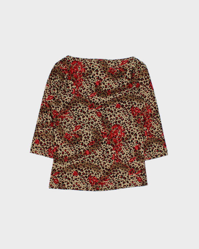 Vintage 1990s Jessica Leopard Print Floral Slinky Cowl Neck Top - S