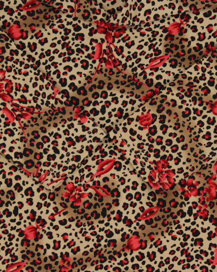 Vintage 1990s Jessica Leopard Print Floral Slinky Cowl Neck Top - S