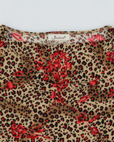 Vintage 1990s Jessica Leopard Print Floral Slinky Cowl Neck Top - S