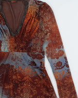 Vintage Y2k 2000s Danier Pattern Mesh long Sleeve Top - L
