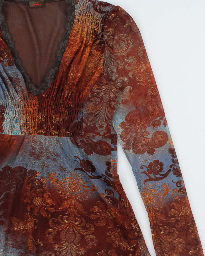Vintage Y2k 2000s Danier Pattern Mesh long Sleeve Top - L