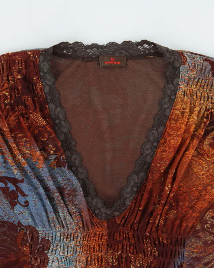 Vintage Y2k 2000s Danier Pattern Mesh long Sleeve Top - L