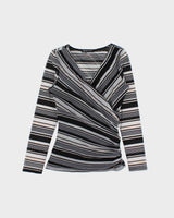 Vintage Y2k 2000s International Concepts Mesh Striped Side Synched Long Sleeve Top - S