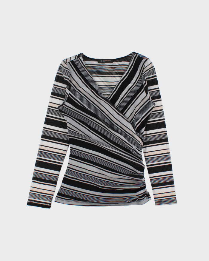Vintage Y2k 2000s International Concepts Mesh Striped Side Synched Long Sleeve Top - S