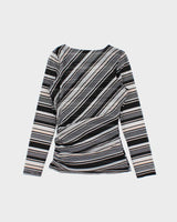Vintage Y2k 2000s International Concepts Mesh Striped Side Synched Long Sleeve Top - S