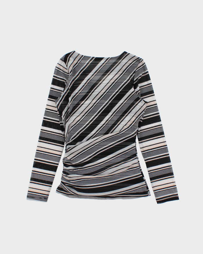 Vintage Y2k 2000s International Concepts Mesh Striped Side Synched Long Sleeve Top - S