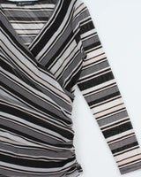 Vintage Y2k 2000s International Concepts Mesh Striped Side Synched Long Sleeve Top - S