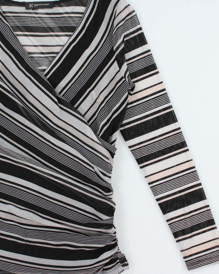 Vintage Y2k 2000s International Concepts Mesh Striped Side Synched Long Sleeve Top - S