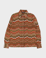 Vintage 1970s Joyce Zig Zag Long Sleeve Blouse - L