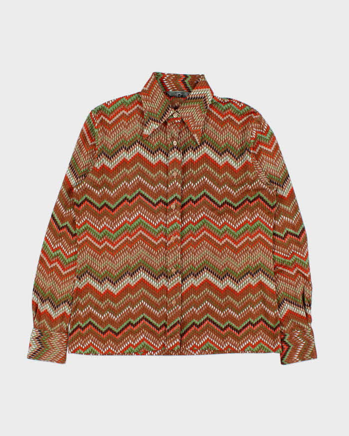 Vintage 1970s Joyce Zig Zag Long Sleeve Blouse - L