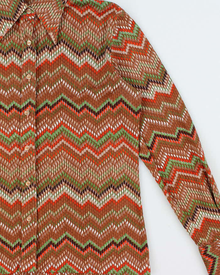 Vintage 1970s Joyce Zig Zag Long Sleeve Blouse - L