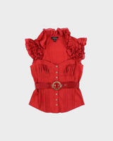 Vintage 2010s Bebe Ruffle Sleeve Belted Blouse - S