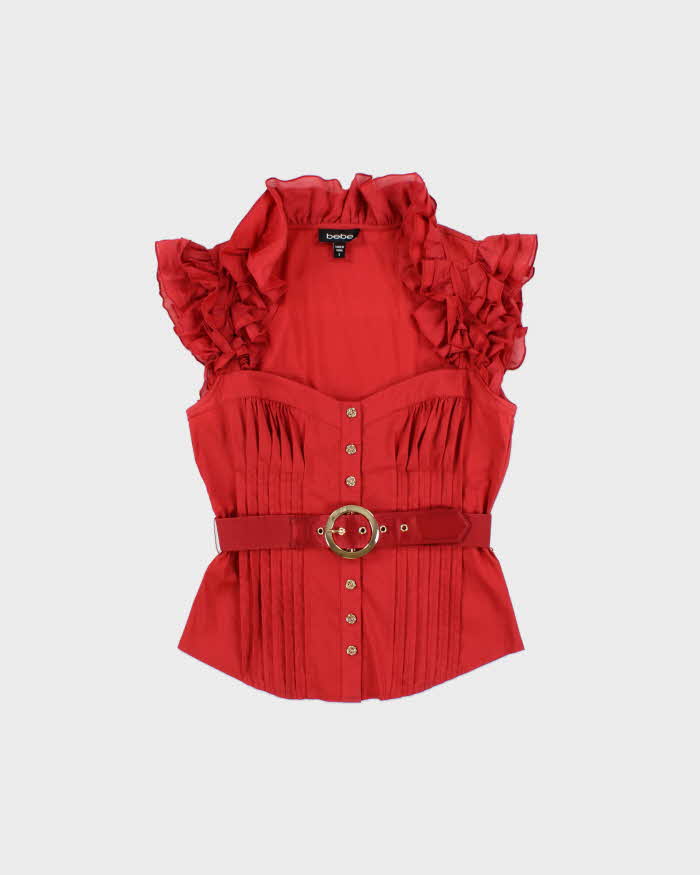 Vintage 2010s Bebe Ruffle Sleeve Belted Blouse - S