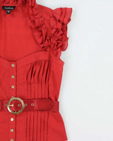 Vintage 2010s Bebe Ruffle Sleeve Belted Blouse - S