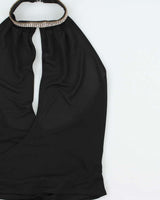 Vintage Y2k 2000s Ema Savahl Rhinestone Halter Tie Front Backless Top - XS
