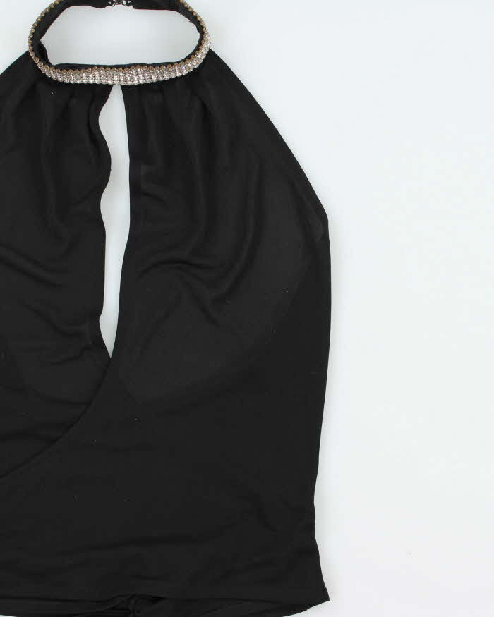 Vintage Y2k 2000s Ema Savahl Rhinestone Halter Tie Front Backless Top - XS
