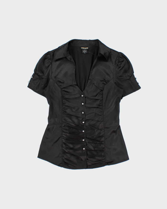 Vintage Y2k 2000s Guess Satin Rhinestone Button Blouse - S