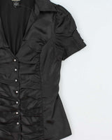 Vintage Y2k 2000s Guess Satin Rhinestone Button Blouse - S