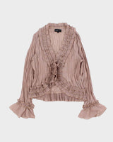 Vintage 1990s Cactus Tie-front Crinkle Blouse - S