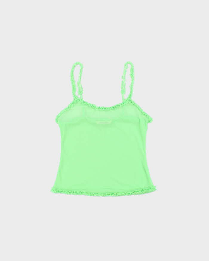 Vintage Y2k 2000s La vie En Rose Mesh Neon Ruffle Detail Cami Top - M