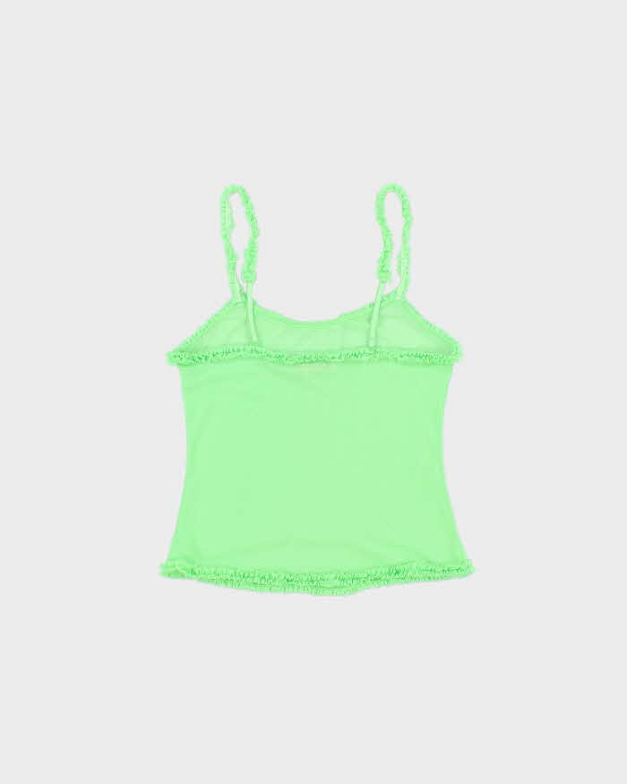 Vintage Y2k 2000s La vie En Rose Mesh Neon Ruffle Detail Cami Top - M