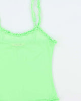 Vintage Y2k 2000s La vie En Rose Mesh Neon Ruffle Detail Cami Top - M