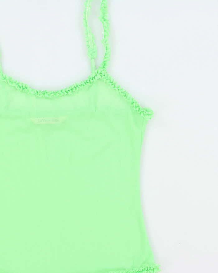Vintage Y2k 2000s La vie En Rose Mesh Neon Ruffle Detail Cami Top - M