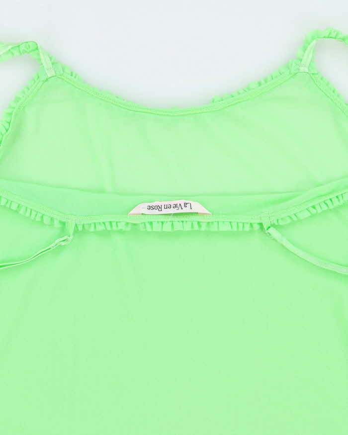 Vintage Y2k 2000s La vie En Rose Mesh Neon Ruffle Detail Cami Top - M