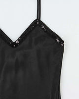 Vintage 1990s Pepper Sequin Trim Satin Cami Top - S